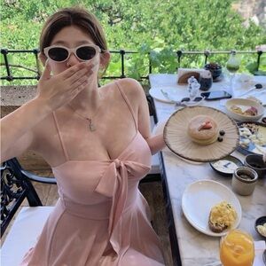 Tie-Front Blush Pink Spaghetti Strap Dress